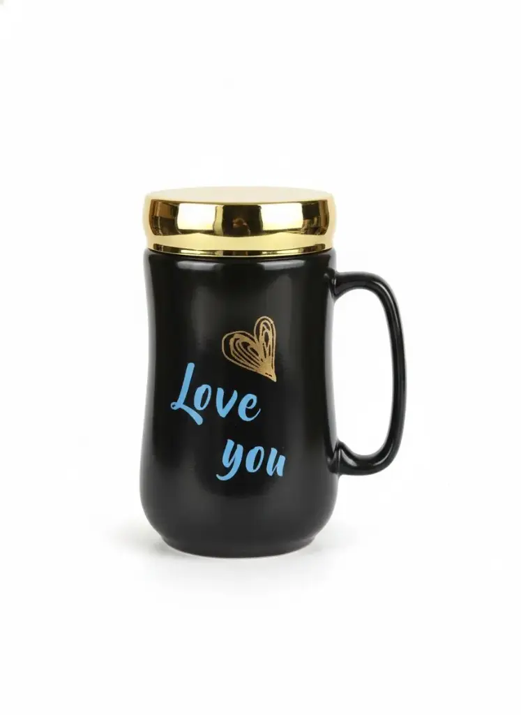 DJ2132 PORCELAIN WORDINGS SERIES BLACK MUG WITH SCREW LID (WL-20)