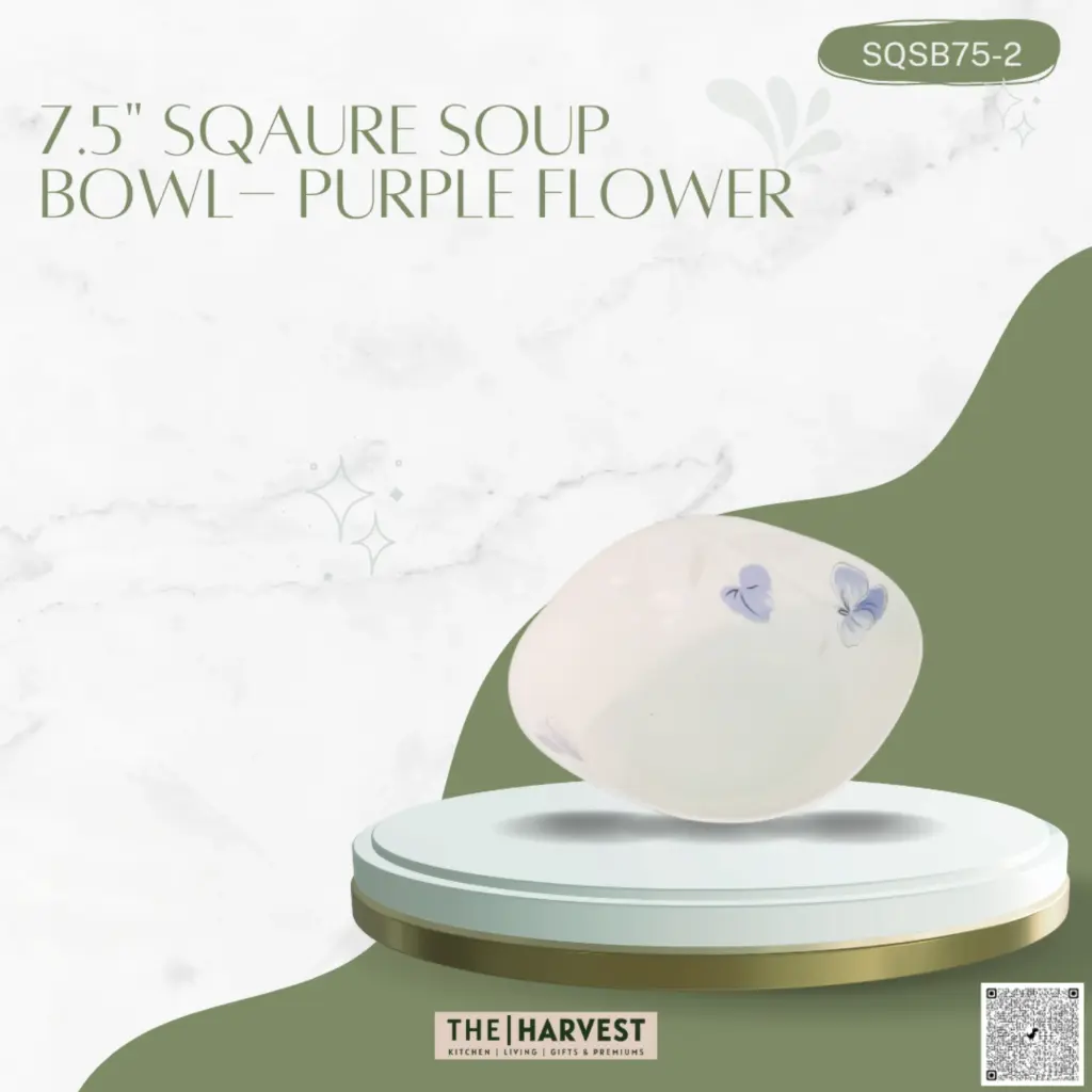 [SQSB75-2] - 7.5" SQAURE SOUP BOWL-PURPLE FLOWER