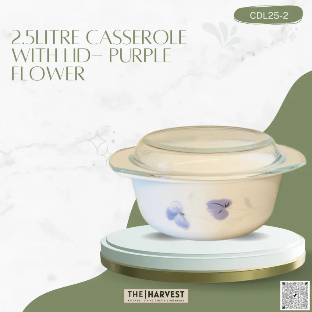 [CDL25-2] - 2.5 L CASSEROLE WITH LID- PURPLE FLOWER