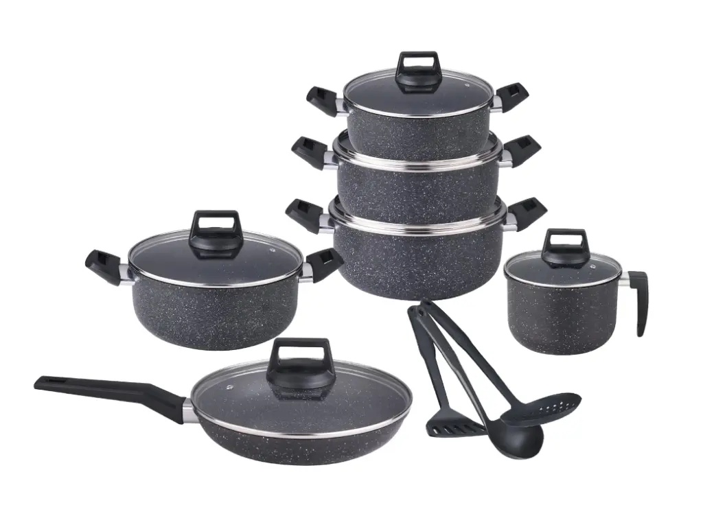  [3353]  - PINNACLE 15PCS COOKWARE SET MARBLE BLACK