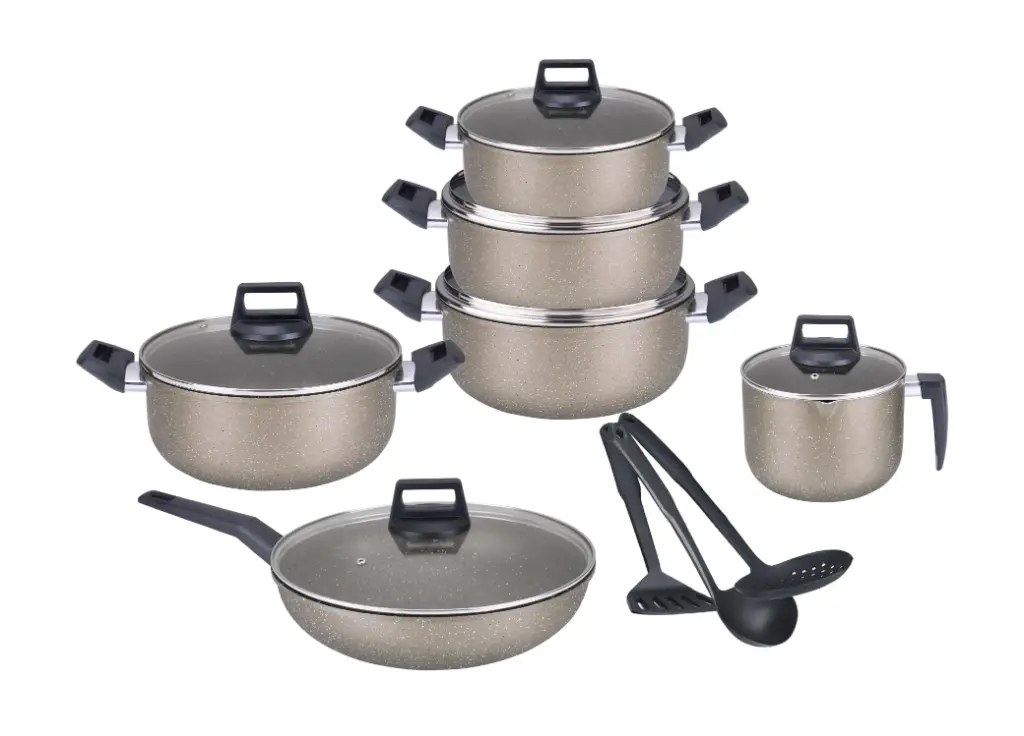  [3353]  - PINNACLE 15PCS COOKWARE SET MARBLE BROWN