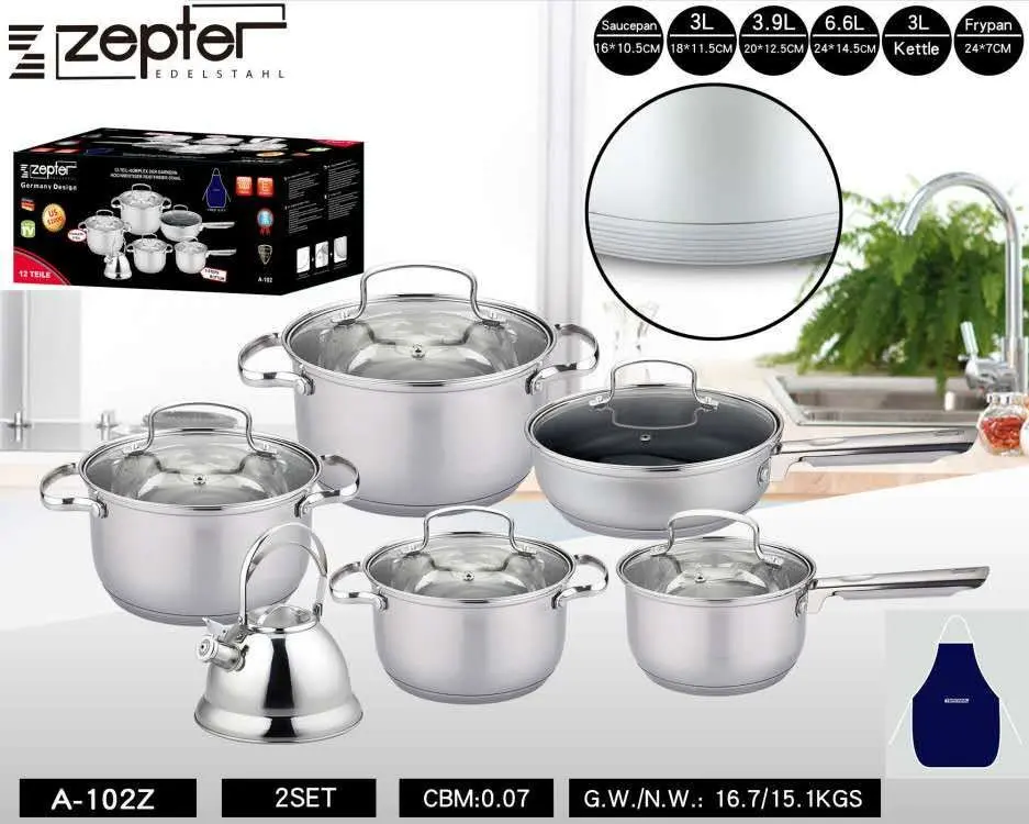 WS5598 [2777] - ZEPTER 12PCS STAINLESS STEEL COOKWARE SET (HEAVY BOTTOM)