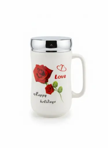 [DJ2136] DJ2136 PORCELAIN ROSE SERIES MUG WITH SCREW LID (WL-24)