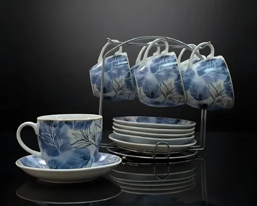 [YCSR] LAVINIA 220ML 6 CUPS & SAUCER W/RACK SET