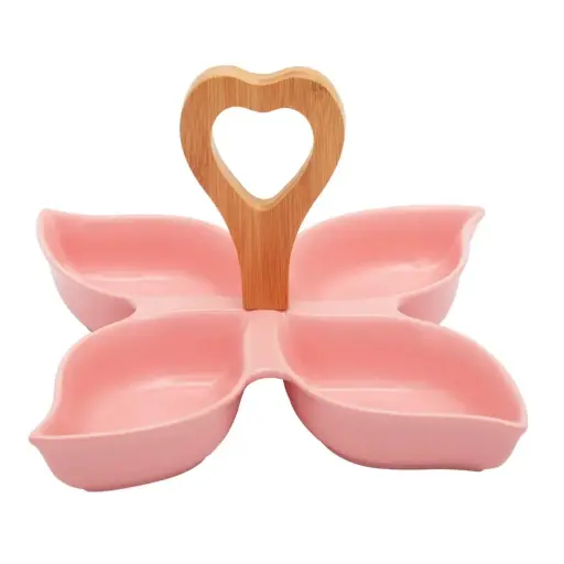 [YL2259] YL2259 DS-ST2009 4 FLORAL SHAPE PARTY CERAMIC DISH W/ WOOD STAND