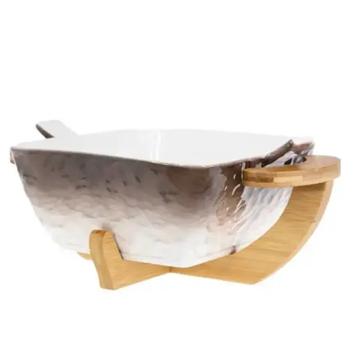 [YL2261] YL2261 DS-ST2014 Single Square Party Ceramic Dish w/Wood Stand