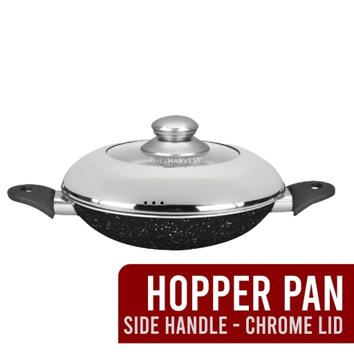 [THE HARVEST] NON-STICK SIDE HANDLE HOPPER PAN W/CHROME LID