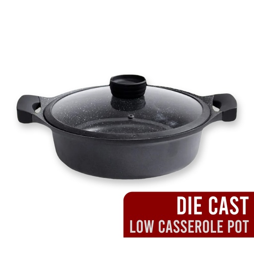 [THE HARVEST] NON-STICK DIE CAST LOW CASSEROLE POT W/LID