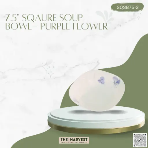 [[SQSB75-2]] [SQSB75-2] - 7.5" SQAURE SOUP BOWL-PURPLE FLOWER