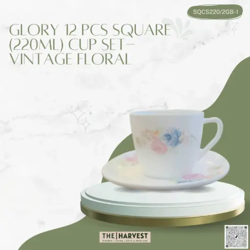 [[SQCS220-1]] [SQCS220-1]- GLORY 12 PCS SQUARE (220ML) CUP SET-VINTAGE FLORAL