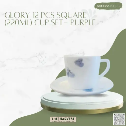 [[SQCS220-2]] [SQCS220-2] - GLORY 12 PCS SQUARE (220ML) CUP SET- PURPLE FLOWER