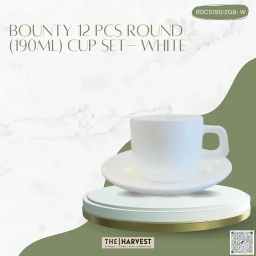 [[RDCS190/W]] [RDCS190/W] - BOUNTY 12 PCS ROUND (190ML) CUP SET- WHITE
