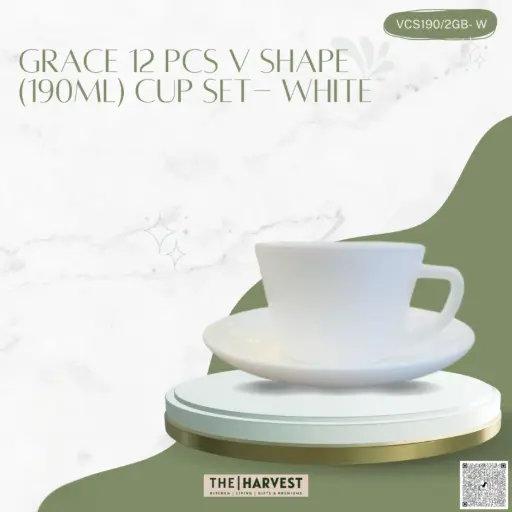[[VCS190/W]] [VCS190/W] - GRACE 12 PCS V SHAPE (190ML) CUP SET- WHITE