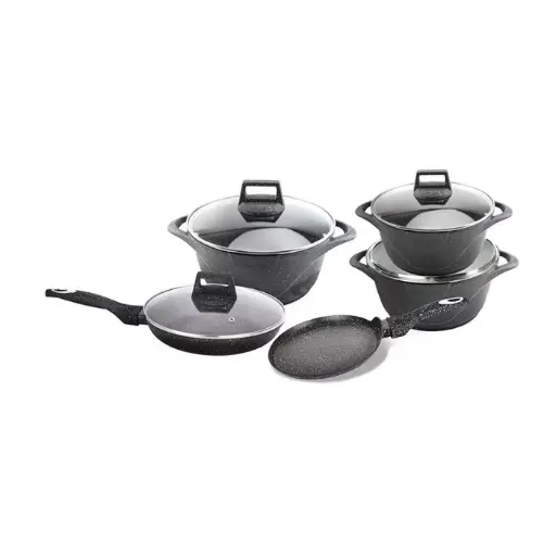 [[HH007]] [HH007] - 9PCS DIE CAST COOKWARE SET BLACK COLOR 