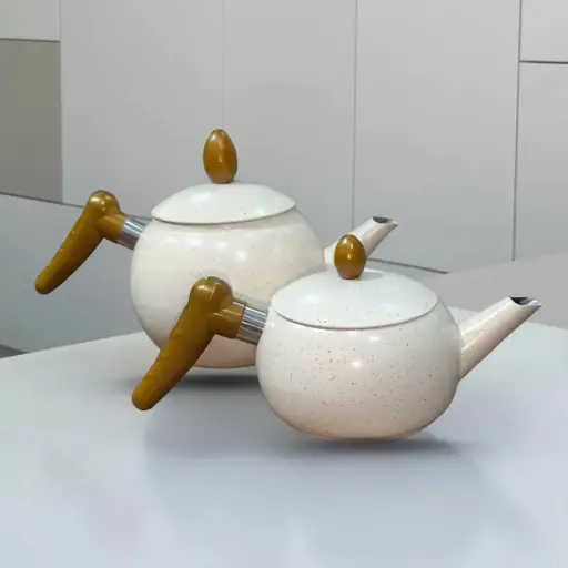 [[HH010]] [HH010] - 2PCS TEA POT SET BAKELITE HANDLES WHITE COLOR 